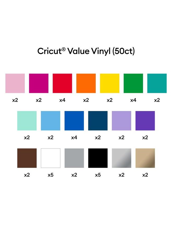 Cricut Value Permanent Vinyl - 50ft Rainbow Sampler, 12in x 12in Sheets (50 Count) - Image 2